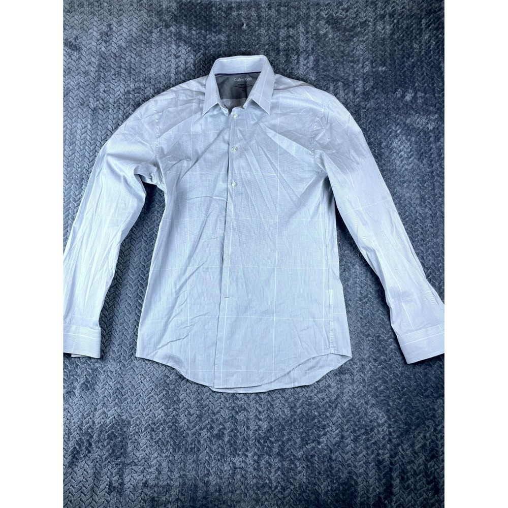 Calvin Klein Extreme Slim Fit Dress Shirt Mens 14.5 32-33 White Blue Fine Grid